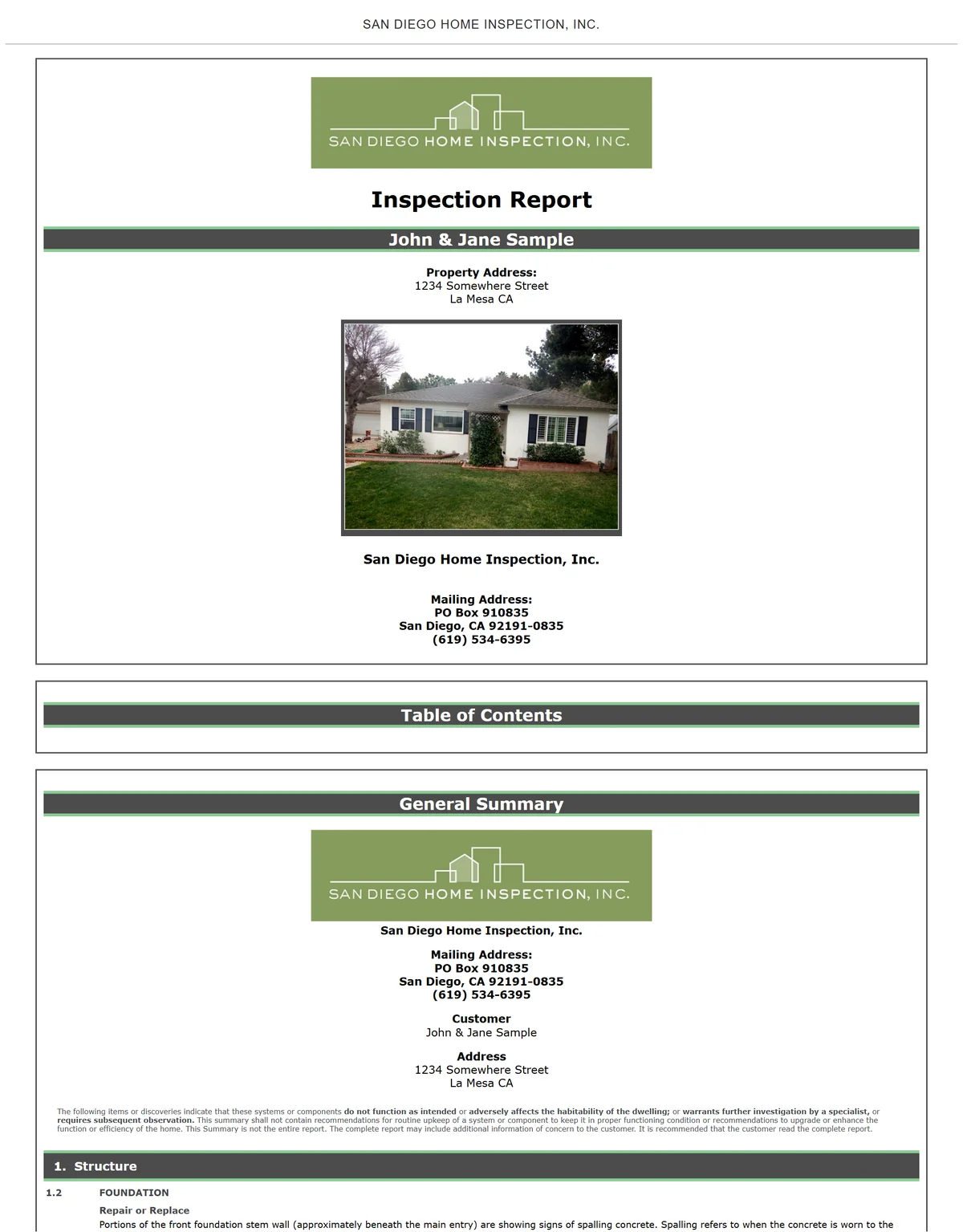 The cover page of a HomeGauge inspection report