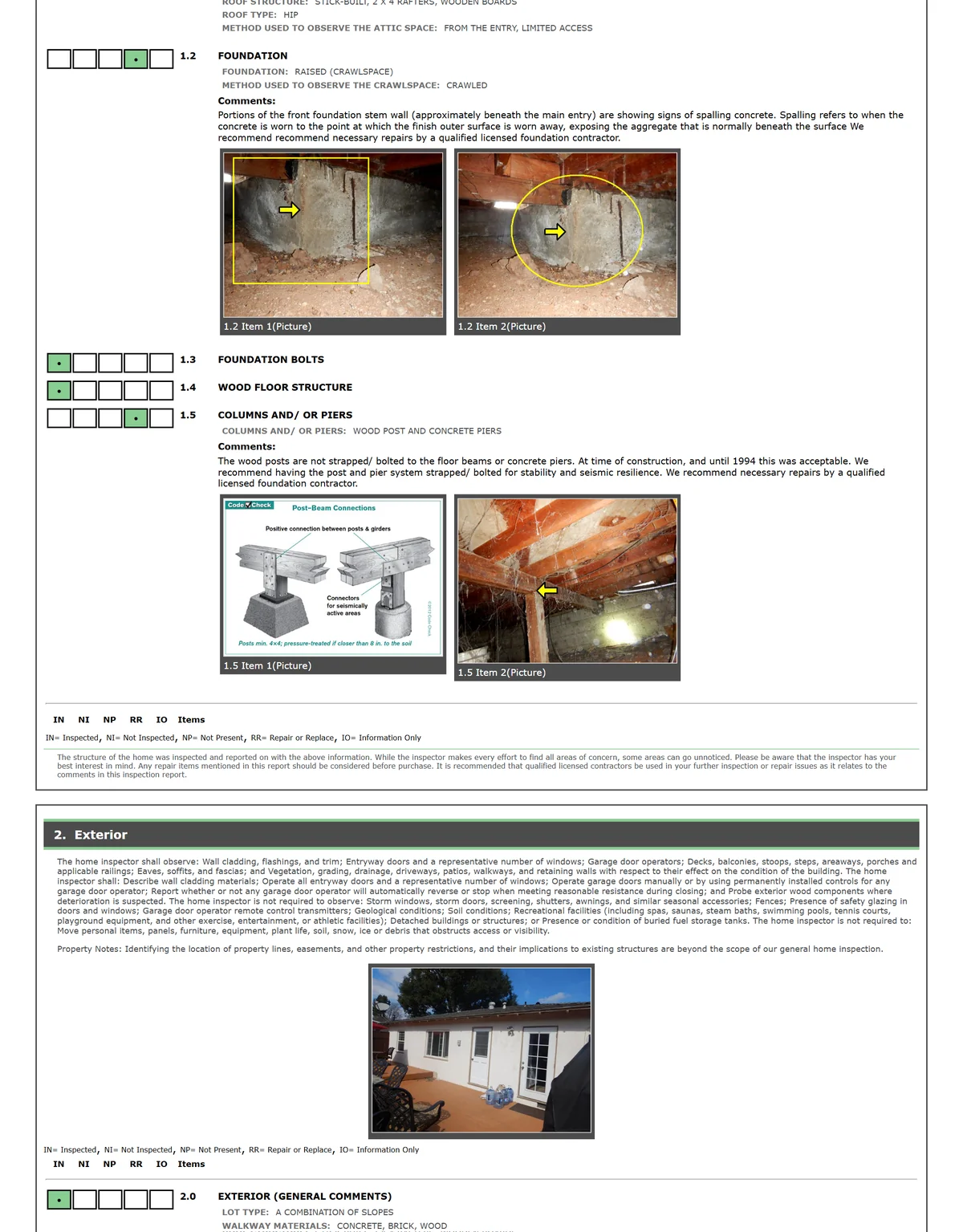A report page showing photographed findings with locations and recommendations