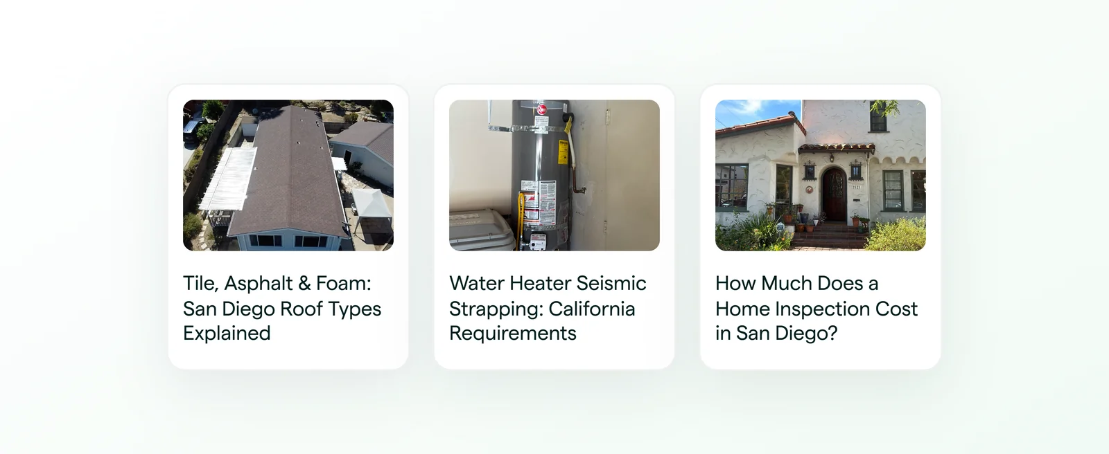 Recent articles on San Diego roofs, water heaters and inspection costs