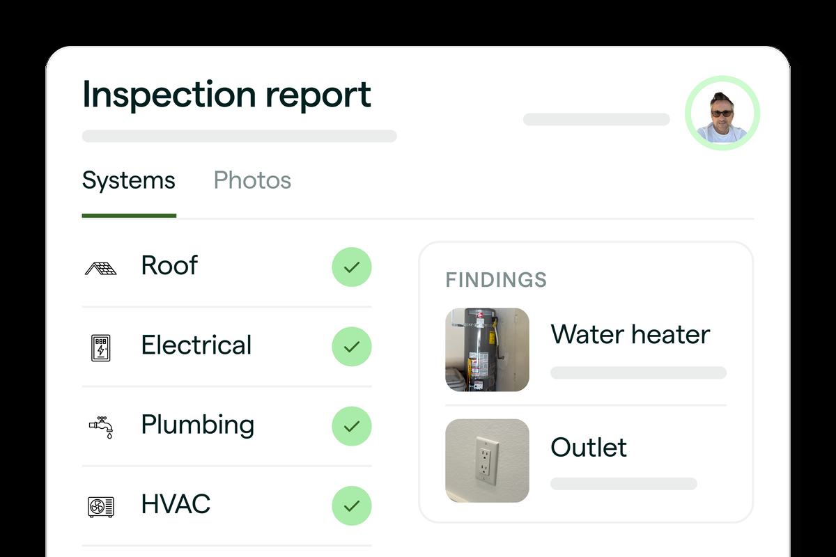 Buyer's inspection report showing roof, electrical, plumbing, HVAC and attic results