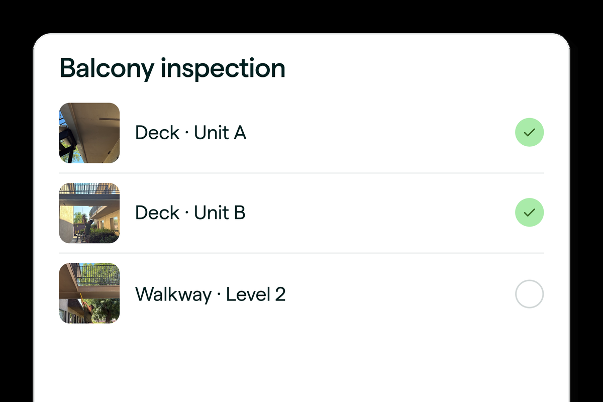 SB-721 balcony inspection results listing decks and walkways by unit