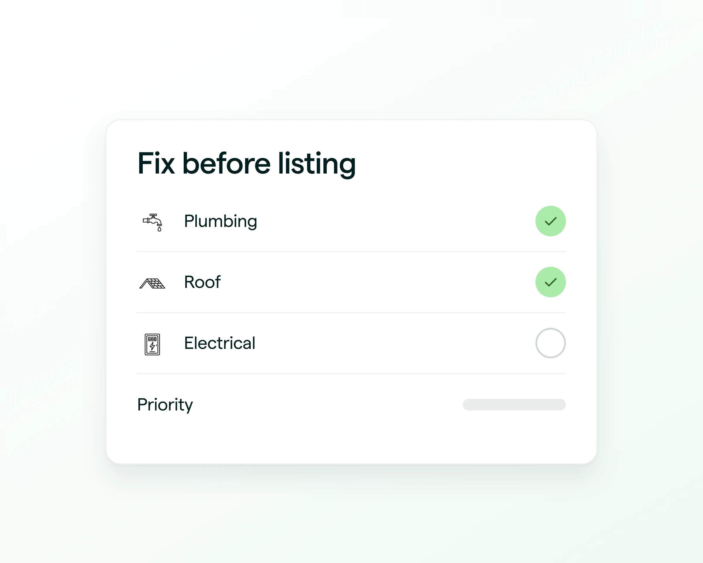 A fix-before-listing checklist covering plumbing, roof and electrical