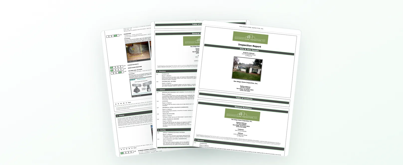 Pages from a sample HomeGauge inspection report