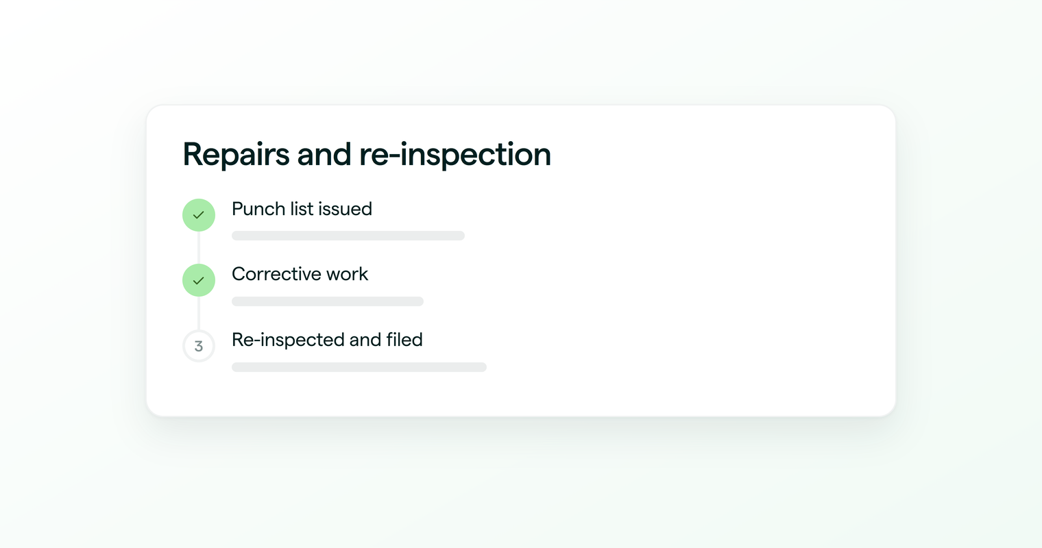 Step four: a punch list for the contractor, then re-inspection of the repaired elements