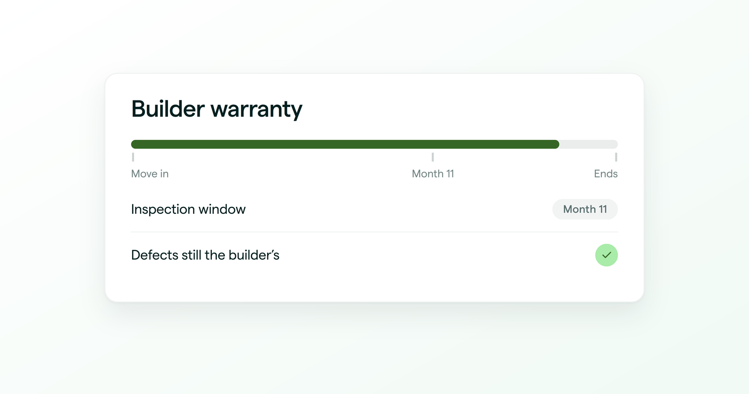 The builder warranty year, with the inspection booked before month eleven