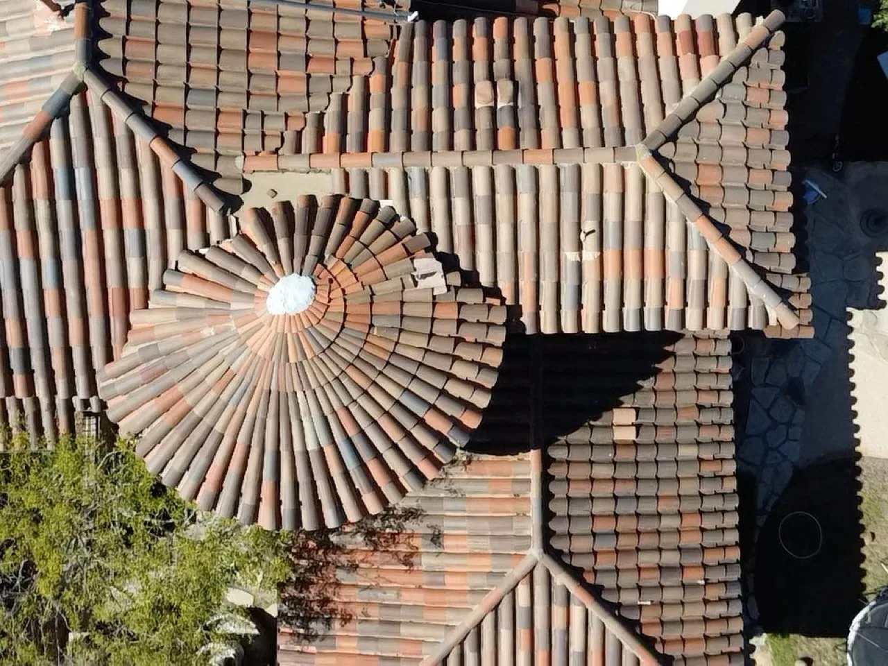 Inspection photo: aerial clay tile turret