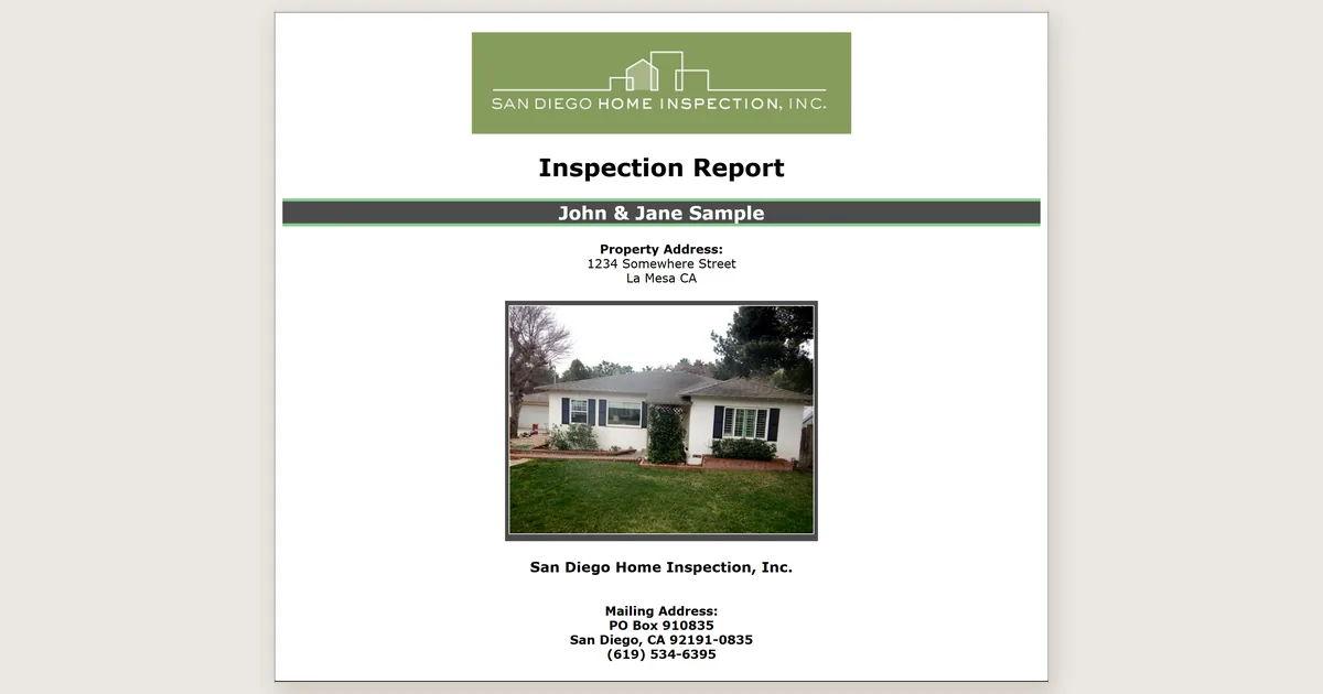 Cover page of the John & Jane Sample inspection report