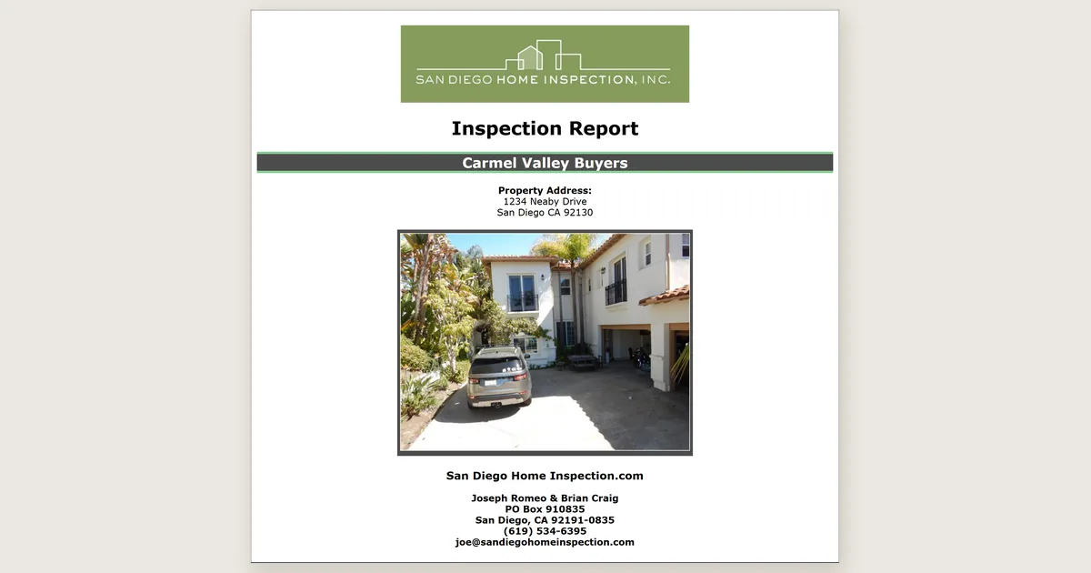 Cover page of the Carmel Valley Buyers inspection report