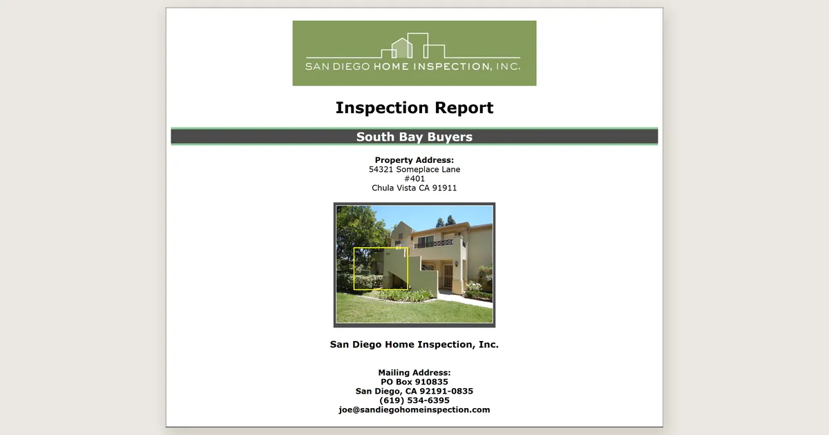 Cover page of the South Bay Buyers inspection report