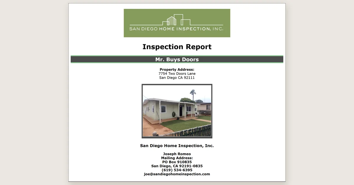 Cover page of the Mr. Buys Doors inspection report
