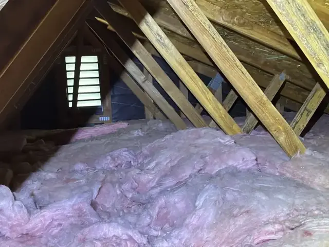Attic: rafters, batt insulation and the vent
