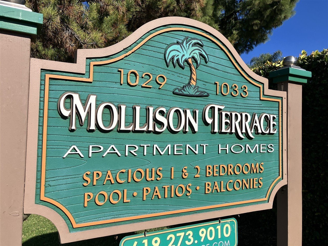 Mollison Terrace Apartment Homes sign in El Cajon